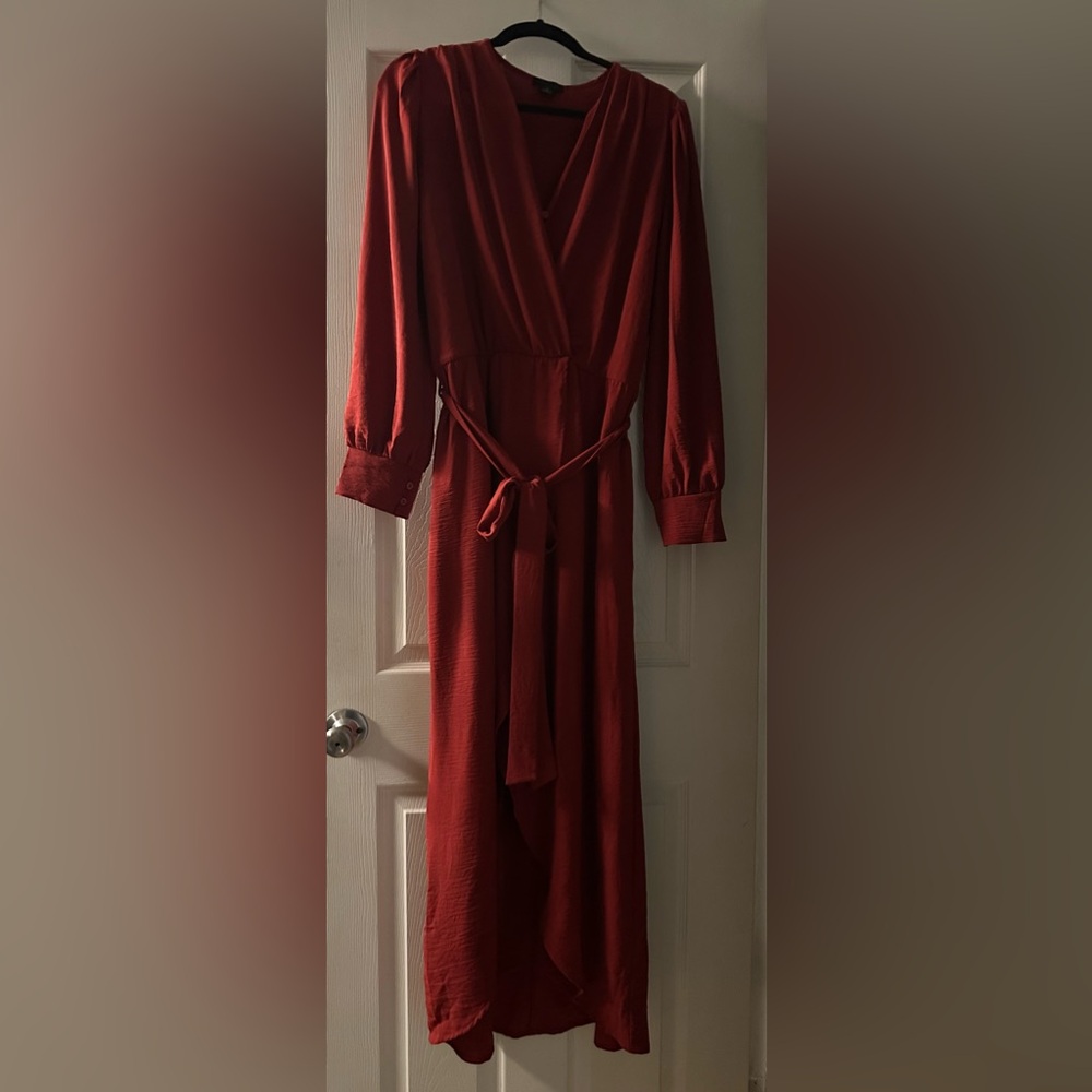 Fraiche by J dress Elegant Red Wrap Dress - Picture 2 of 5